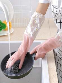 Reusable Thick Waterproof Anti-Slip Rubber Long Sleeve Gloves, Suitable For Dishwashing, Kitchen Cleaning And Pet Care - A - View 7