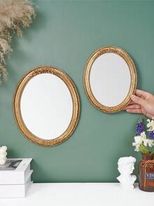 1pc Vintage Lace Pattern Oval Decorative Wall Mirror, European Style Home Decor Art Piece, Creative Vanity Mirror, Suitable For Wall Decor, Dressing Table Mirror And Photography Props - Multicolor - View 10