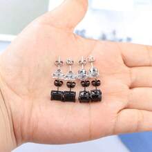 4-8对不锈钢圆形和方形耳钉，6毫米，男女通用 - Ear Studs - 查看 5