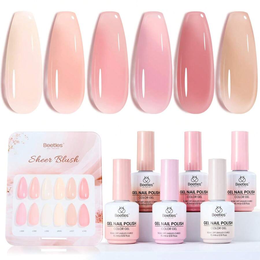 Beetles Nude Gel Nail Polish Set - 6 Colors Nude Pink Brown Neutral Jelly Gel Polish Kit - 15ML 6 Colors Sheer Blush - 查看 1