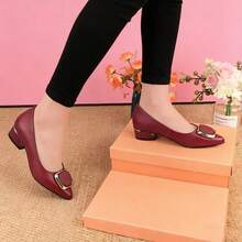 Zapatos de tacón para mujer, de piel lisa, con suela antideslizante y puntera abierta, para primavera, transpirables, de trabajo, zapatos de piel para mujer - Burdeos - Ver 4