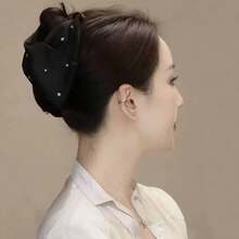 Kẹp tóc hình tam giác sang trọng mới năm 2026, phụ kiện tóc hình nơ thanh lịch, chất liệu sợi polyester bóng. - Nhiều màu - Xem 4
