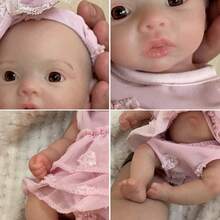 10英寸可张嘴全身硅胶Meadow Reborn娃娃，解剖结构精准，身穿粉色连衣裙，触感柔软，手工制作，生日/节日礼物 - Reborn Doll - 查看 5
