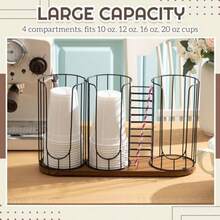 18oz Adjustable Coffee Cup Dispenser Cup Holder Organizer For Storing Paper Cups Straws Lids And Disposable Tableware 4-Compartment Single Layer Black And Brown - Black and Brown - View 3