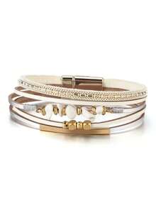 Pulsera de cuero, piedra natural y tubo de cobre con diseño estilo europeo y americano, adecuada para el verano y la playa - Blanco - Ver 3