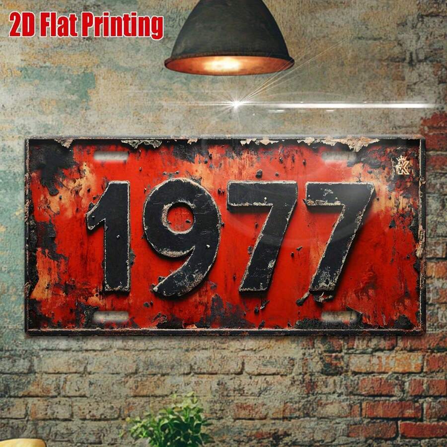 2D平面印刷 1件裝復古金屬標誌 1977金屬標誌,適用於居家、酒吧、咖啡廳、車庫,適合喜愛1970年代風格者的絕佳禮物,孔位樣式如尺寸表所示 - A - 查看 1