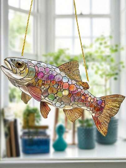 1pc Vibrant Rainbow Trout + Butterfly Tree Sun Catcher, Acrylic Animal Theme Sun Catcher, Birthday, Living Room, Bedroom, Office Plastic Hanging Decor - Elegant Sunlight Reflection, Best Gift For Dad, Friends