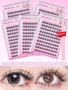 100pcs/Pack 5D Lash Extension Clusters, Glue-Free Self-Adhesive Fake Eyelashes, No Glue Needed For Beginners, Easily Enlarges Eyes, Ready To Use - C - View 11
