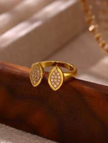 Classic Twist Chain Open Rings For Women Zirconia Geometric Twist Wrapped Couple Ring Wedding Aesthetic Jewelry ﻿ - Yellow Gold - View 8