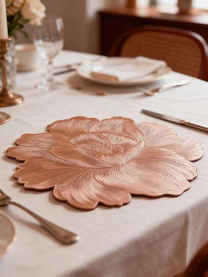 1/4/6件装压花花卉PVC烫金餐垫，隔热防滑，适用于酒店餐厅装饰，也适用于婚礼、情人节、节日庆典、野餐、生日宴会等场合。