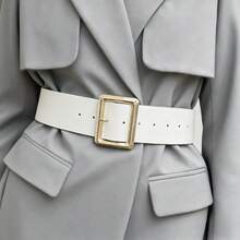 1 Pink Women's Fashionable Wide Belt With Gold Square Buckle  Casual Accessory Suitable For Daily Commuting, Street Parties, Mother's Day Gifts - trắng - Xem 4