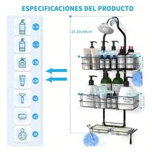 Large Capacity Bathroom Shelf With Two Soap Dishes, Bathroom Storage Rack, Clean And Tidy Storage. - Black - View 2