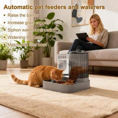Automatic Pet Feeder, Large-Capacity Feeder, Two-In-One Food Feeder And Water Bowl Function - Products Suitable For Puppies, Kittens And Small Animals, Suitable For Indoor And Outdoor Household Use (The Color Of The Pet Bowl Is Randomly Delivered)