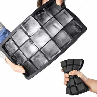 1 khay làm đá viên silicon cỡ lớn, có 4 ngăn và 15 ô, hộp làm đá silicon chắc chắn, khay làm đá có nắp đậy dùng cho tủ đông, thích hợp để làm đá cho rượu whisky, cocktail hoặc cà phê.