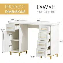 43 Inch Nail Tech Desk For Nail Tech, Wooden Manicure Table With Storage, Nail Table With 5 Drawers And Cabinet, Manicure Desk Nail Station, Pink/ Black/ White - 白色 - 查看 2