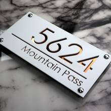 A4 Size Luxury British House Wall Decor Plaque | Contemporary Style House Number Sign | Matte White And Copper Mirror Finish - Multicolor - View 6