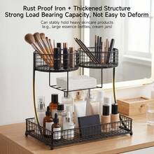 Senmeo 1pc Sleek 3-Tier Metal Cosmetic Organizer (No Installation), Space-Saving For Dressing Table/Bathroom - 黑色雙頭 - 查看 7