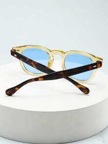 1副男女通用椭圆形镜框高品质个性化简约时尚眼镜，适合休闲、度假、旅行、聚会和日常佩戴 - 黃框藍片 - 查看 4