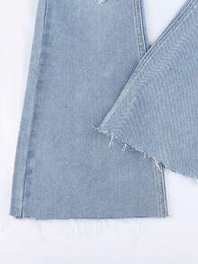 Pantalones Vaqueros de Tiro Alto con Diseño Desgarrado en Color Azul Claro y Corte Acampanado, Estilo Casual - Lavado ligero - Ver 3