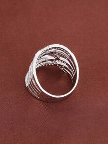 1 pieza Anillo de mujer con diseño geométrico de líneas intersectadas y con incrustaciones de circonita - Multicolor - Ver 6