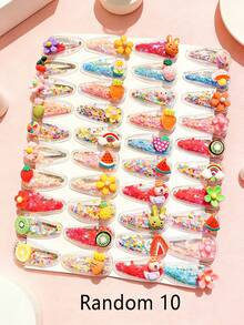 Bộ 10 kẹp tóc mùa hè 2026 Dopamine Flowing Sand, kẹp tóc BB trong suốt cho bé gái với mặt dây chuyền hình trái cây hoạt hình 3D, kẹp tóc chống trượt dễ thương phong cách Y2K, phù hợp cho bé gái sử dụng hàng ngày, dự tiệc và đi nghỉ mát (Không kèm giấy gói). - Nhiều màu - Xem 6