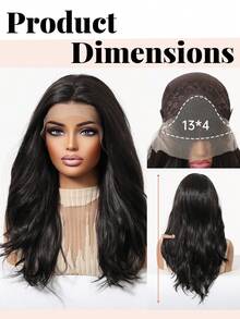 13x4高清蕾丝前假发，20英寸黑色长卷发，层次分明。采用耐热合成纤维制成，这款假发既实用又优雅，专为女性设计。佩戴和打理都很方便，适合日常佩戴和各种节日场合。是送给女性朋友的理想礼物。 - 黑色 - 查看 3