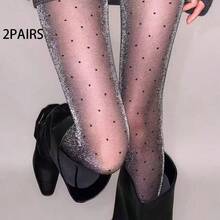 1双超亮银色波点丝袜，性感薄款半透明珠光时尚百搭丝袜，适合所有季节，可搭配靴子 - 彩色 - 查看 12