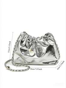1pc Solid Silver Cloud Shoulder Bag, Shiny Fashion Versatile Handbag, Crossbody Bag Suitable For Party, Travel, Gathering, Date, Gift - Bright silver - View 7