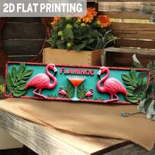 2D flach, 1 Stück Vintage Metall Wandbehang Flamingo - Tropisches Paradies Dekoration, mit rosa Flamingo, Margarita Glas und grünen Blättern, 10 x 40 cm, ideal für Bar, Terrasse, Restaurant, Heimdekoration, Flamingo Dekoration, 2D flach - mehrfarbig - Übersicht 3