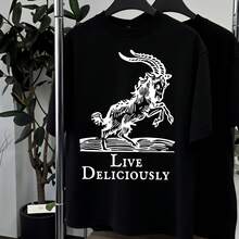 Live Deliciously Black Phillip T-Shirt, Witchy Vibes, Goth Aesthetic, Satanic, Esoteric, Occult Illustration, Gothic Clothing, Black Goat - 黑色 - 查看 3
