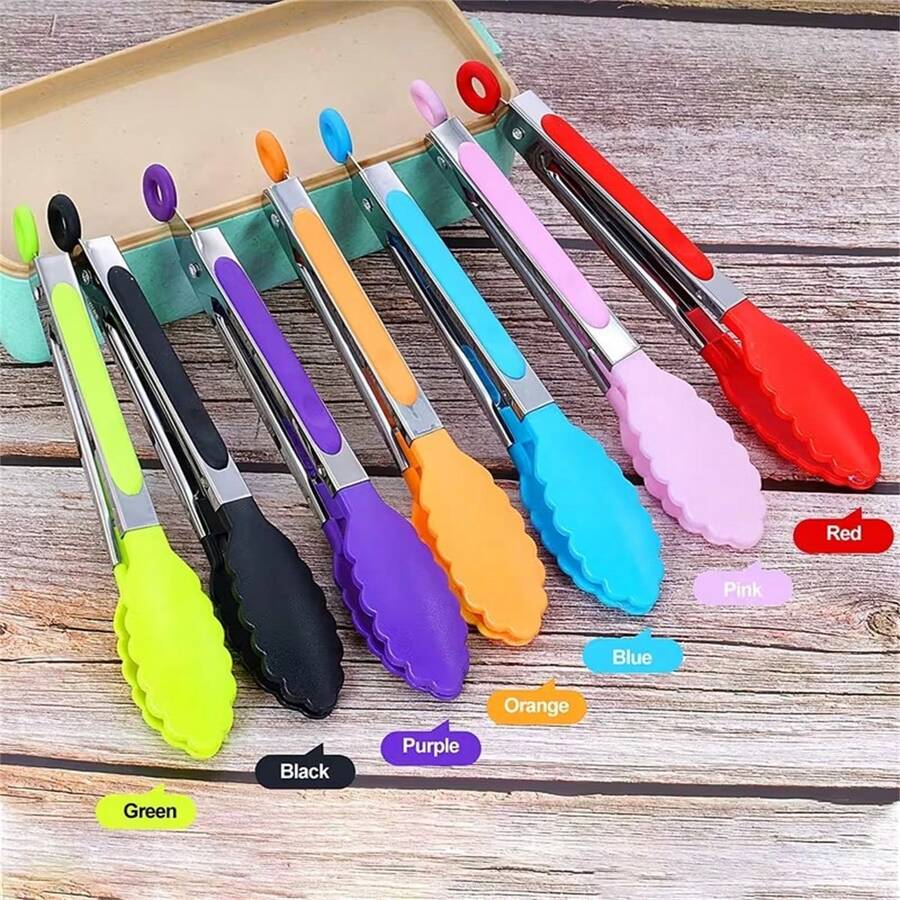 Bộ 2 kẹp nhà bếp, dài 20cm, bằng thép không gỉ với tay cầm bằng silicon và đầu bằng nylon, chống trượt, thích hợp cho vỉ nướng, nồi chiên không dầu, chảo chống dính, làm salad, phục vụ ăn uống và dọn dẹp bàn ăn, có thể dùng làm quà tặng Giáng sinh và Halloween.