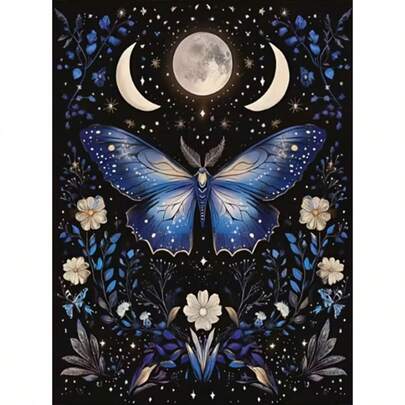 1 bức tranh đính đá 5D tự làm hình bướm xanh dưới ánh trăng, tranh thêu kim cương thủ công, không khung, trang trí phòng khách, phòng ngủ, quà tặng cho mẹ.