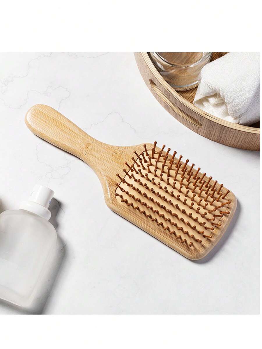 1支符合人体工学的竹制梳子，带木质梳齿 - 可舒缓头皮按摩、温和护发和造型的梳子 - 彩色 - 查看 1