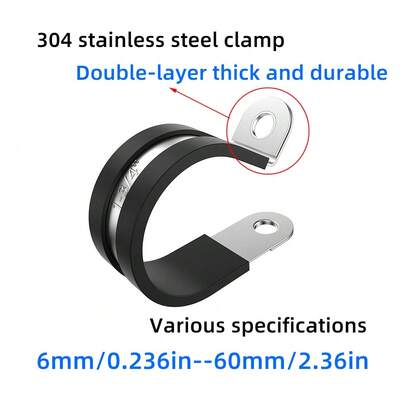 5pcs/8pcs/10pcs/12pcs 304 Stainless Steel Clamps Rubber Lined P Clips Wiring Hose Clamp Pipe Cable Mounting Fix Fasteners Hardware Electrical Fittings 304 Rubber Cushion Pipe Clamps
