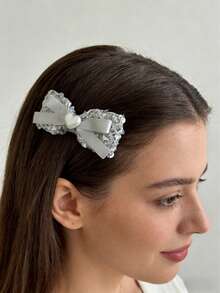 1个优雅银色亮片发夹，闪亮心形蝴蝶结发夹，侧刘海夹，适合日常佩戴 - 彩色 - 查看 6