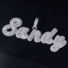Customized Pointed Foot Monogram Pendant, Brass Cubic Zirconia, DIY Personalized Hip Hop Style Necklace, Comes With 50cm Twisted Chain - Uppercase and Lowercase Trapezoidal Square Splicing - View 2