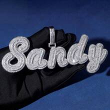 Customized Pointed Foot Monogram Pendant, Brass Cubic Zirconia, DIY Personalized Hip Hop Style Necklace, Comes With 50cm Twisted Chain - Uppercase and Lowercase Trapezoidal Square Splicing - View 6