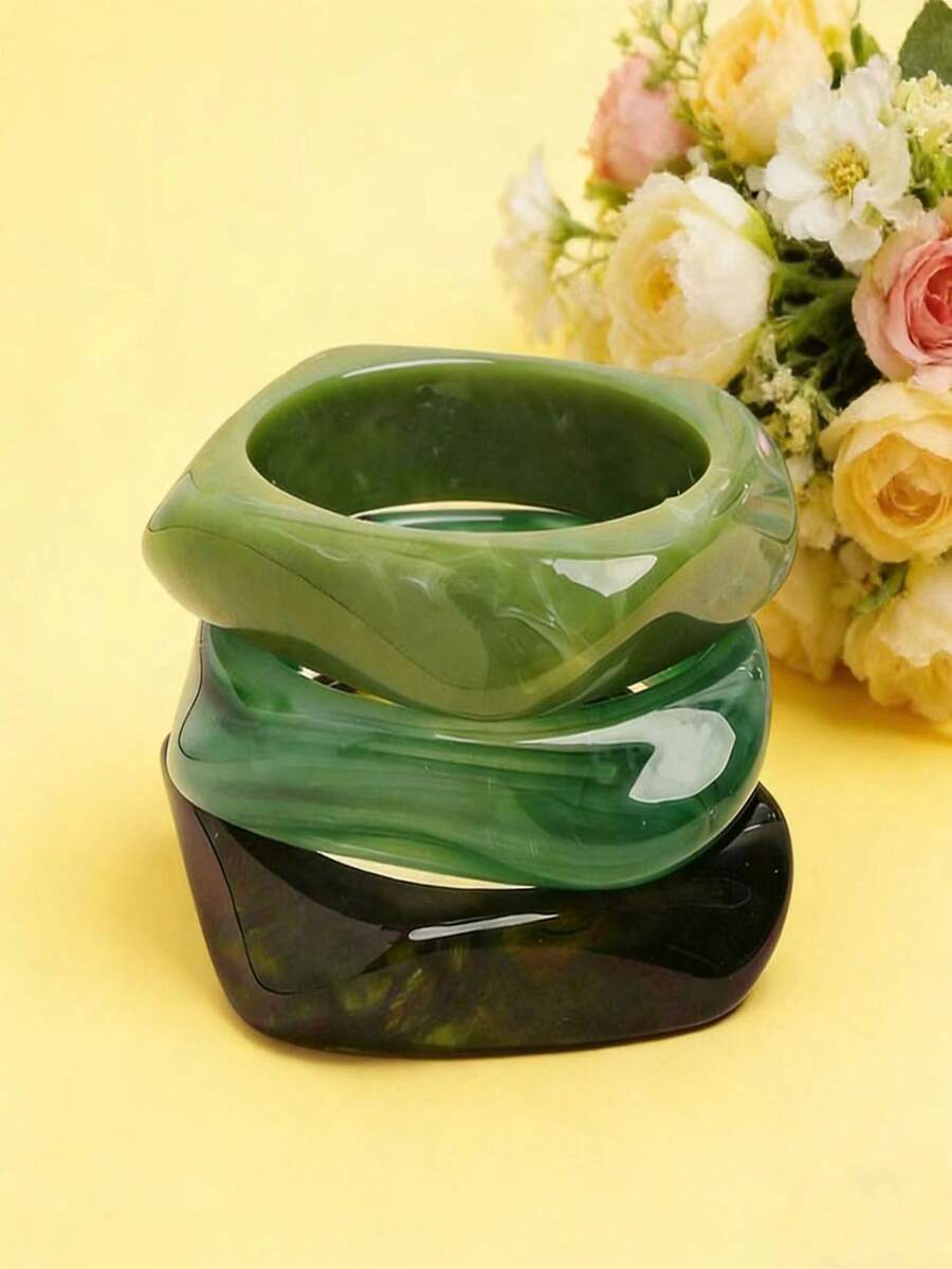 Bộ 3 vòng tay nữ bằng acrylic bán trong suốt, kiểu dáng bất đối xứng phóng đại, thời trang và đa năng. - Nhiều màu - Xem 1