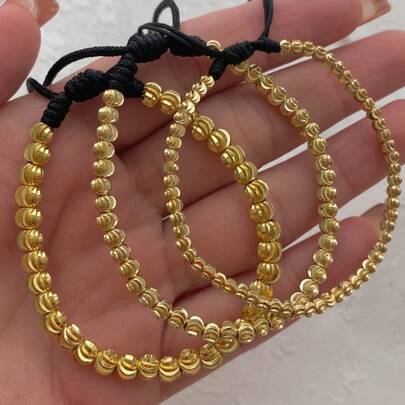 1pc Fashionable Minimalist Copper Bead Bracelet, Black Peruvian Knot Bracelet, Retro Disco Style, Adjustable Drawstring Design, Summer New Arrival, Suitable As Gift For Best Friends, Family, Birthday, Anniversary