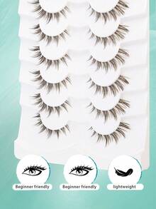 7对棕色自然十字全头假睫毛，透明睫毛梗，蓬松纤细，适合日常佩戴，漫画风格，旅行必备 - 棕色 - 查看 4