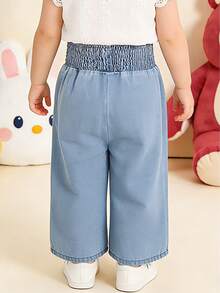 New Embroidered Letter Casual Everyday Denim Jeans For Baby Girl - Baby Blue - View 3