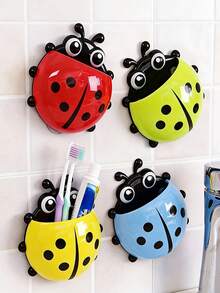 2pcs Cute Cartoon Ladybug Wall-Mounted Toothbrush Holder, Wall-Mounted Bathroom Storage Rack, Can Hold Toothpaste And Facial Cleanser, Suitable For Bathroom, Dorm - Multicolor - View 3