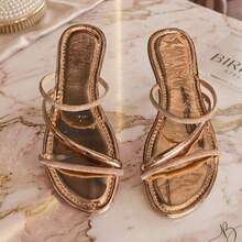 Sadalia rasteira feminina comfortavel com brilho moda elegante luxo - Bronze - Visão 8