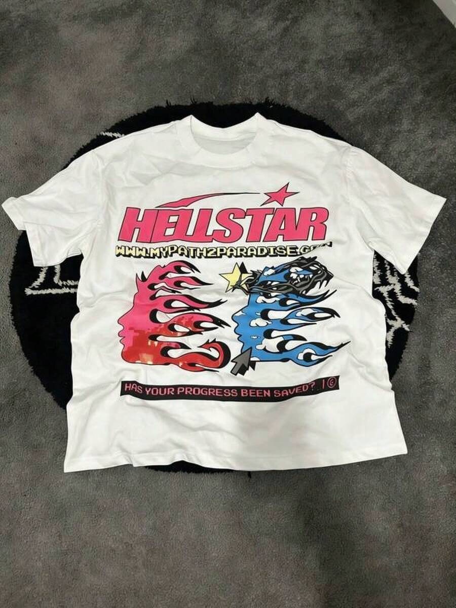 T Shirt Print ,Graphic-Cotton Tees Size Plus, Cartoon Round Neck Short Sleeve, Hellstars Path 2 Paradise Progress Saved Pixel Art Retro Graphic T-Shirt,220g 100% Cotton,Round Neck Short Sleeve,White Streetwear Essential,Unisex Style,Y2K,Oversized Shirt Men,With Shirt,Summer Tops,Shirt Suitable - White - View 1