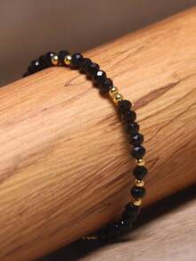 1 chiếc vòng tay đá mặt trăng và đá mặt trời tự nhiên, vòng tay đính hạt đá quý, quà tặng cho nữ, trang sức đá mặt trời và đá mặt trăng cầu vồng. - Tourmaline đen tháng 10 - Xem 5