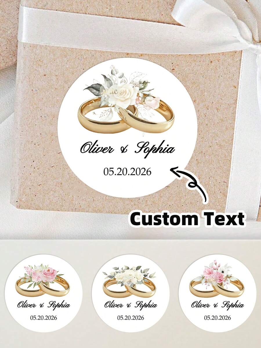 1-120 miếng dán cưới tùy chỉnh - Nhãn cưới tùy chỉnh, nhãn dán đính hôn, nhãn dán hình nhẫn cưới cá nhân hóa, nhãn dán tên tùy chỉnh, chất liệu chống thấm nước và dầu, 4 kiểu dáng, hoàn hảo cho thẻ quà tặng, hộp bánh, quà lưu niệm cưới, gói quà cưới, trang trí tiệc, lãng mạn, keo dính chắc chắn, tinh tế, phong cách, quà tặng lý tưởng cho các cặp đôi, chồng, vợ, bạn bè, gia đình, cô dâu chú rể, tuyệt vời cho mùa cưới, tiệc đính hôn. - Nhiều màu 1 - Xem 1