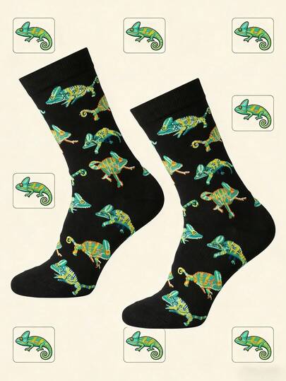 1 đôi tất dài đến bắp chân họa tiết tắc kè hoa độc đáo, thời trang cho mọi mùa, món quà hoàn hảo cho các cặp đôi, bố mẹ và bạn bè, lý tưởng cho mặc hàng ngày, đi bộ đường dài, thể thao và du lịch.