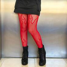 Leg Avenue Alt Fashion Flame Fishnet Tights For Women With Designs - Đỏ - Xem 6
