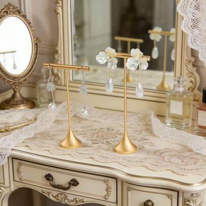 1个金属耳环收纳架，T型杆首饰展示架，拍照道具，梳妆台装饰，家用台面收纳架，实用小礼物送朋友