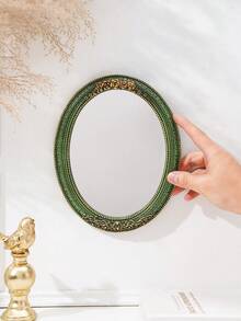 1pc Vintage Lace Pattern Oval Decorative Wall Mirror, European Style Home Decor Wall Art, Creative Vanity Mirror, Suitable For Wall Decor, Dressing Table Mirror And Photography Props - Multicolor - View 12
